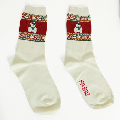 【美品】ピンクハウス★シロクマがキュートなクルーソックス  雪柄 靴下  ノルディック  アイボリー系 so366