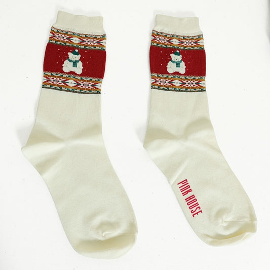 【美品】ピンクハウス★シロクマがキュートなクルーソックス  雪柄 靴下  ノルディック  アイボリー系 so366