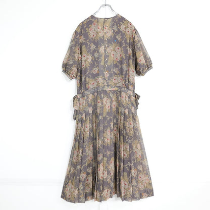 カネコイサオ★花柄シフォンのプリーツワンピース 薄紫系 薄手 z22397