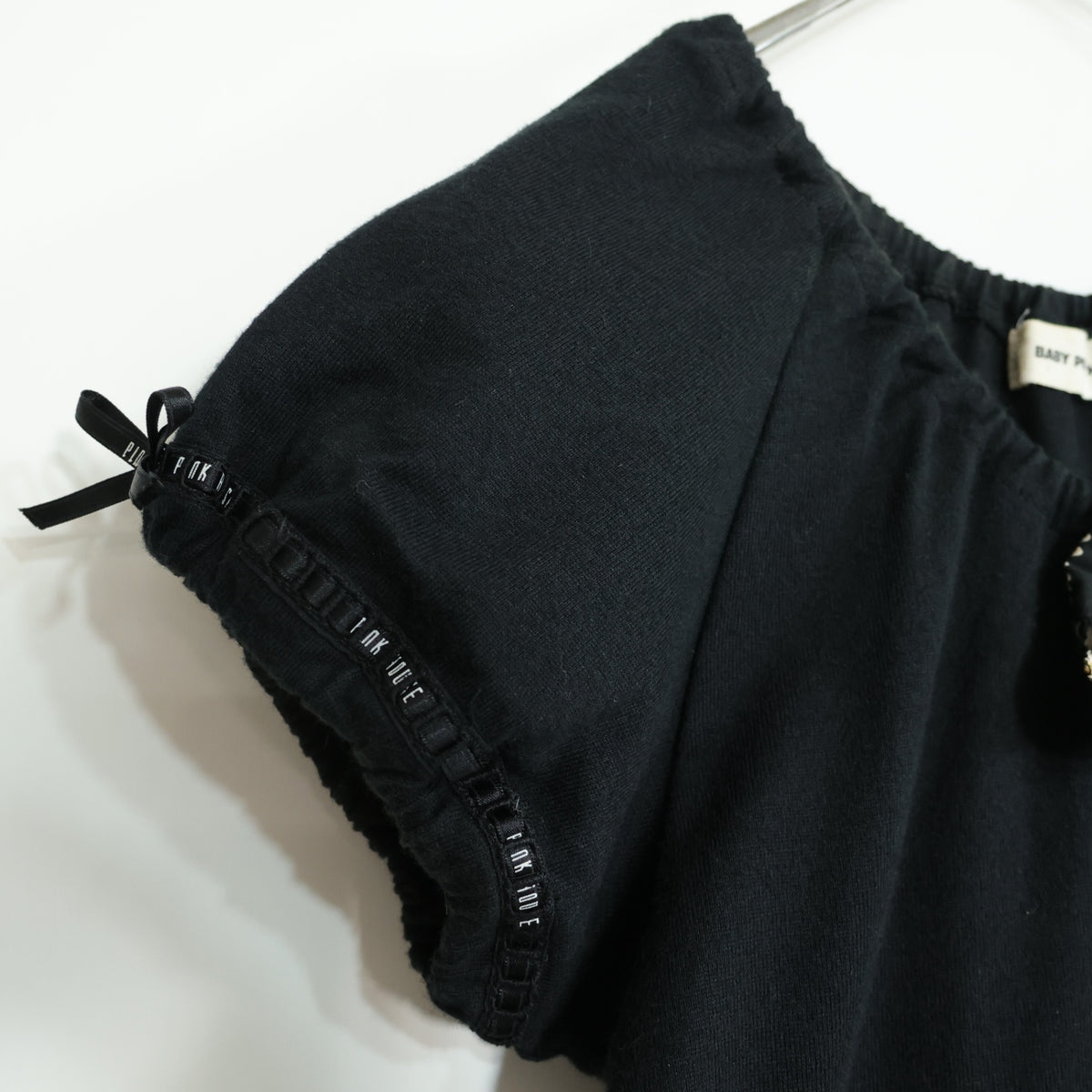 ベビーピンクハウス★ひなぎくブーケpt♪半袖ワンピース キッズ サイズL  黒系 はしごレース♪親子コーデに♪z23128