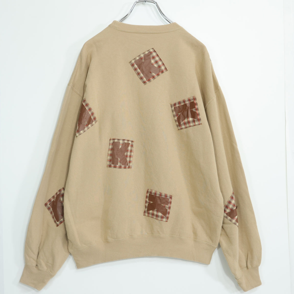 カールヘルム ピンクハウス★オリチェパッチワーク♪長袖トレーナー サイズM 薄茶系 無地 z22452