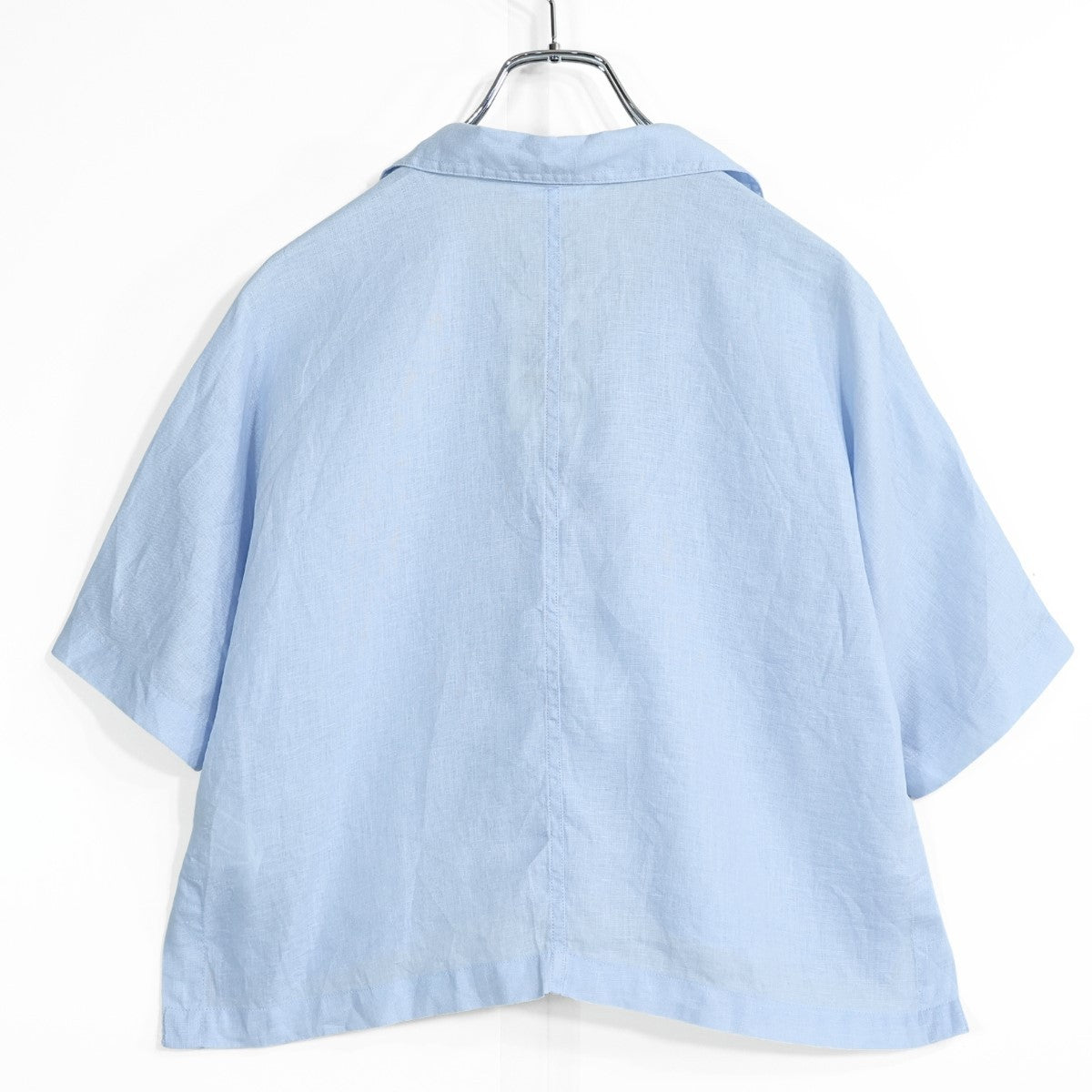 【美品・紙タグ有】ユニクロ★麻100！スキッパーボクシーシャツ サイズXS ライトブルー系 プレミアムリネン 無地 薄手 z22846