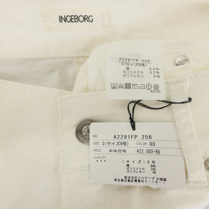 【紙タグ有】インゲボルグ★裾レース♪デニムのクロップドパンツ サイズ9 カメリアスタッズ&刺しゅう♪オフ白系＊z16432