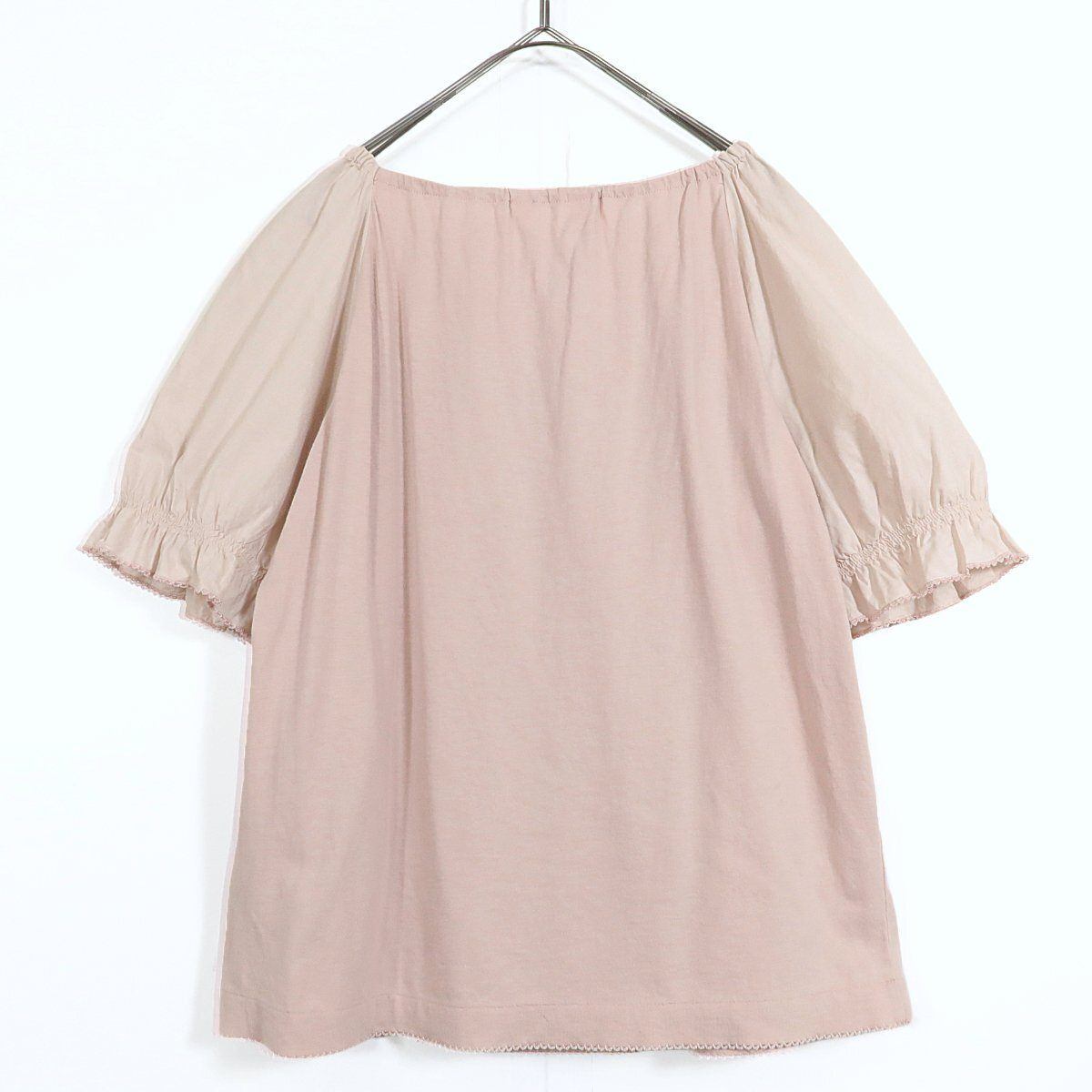 ピンクハウス★カットソー フリル付き♪異素材ミックス♪レターパック可 大きいサイズ4(L) 薄いピンク系 ＊z11542