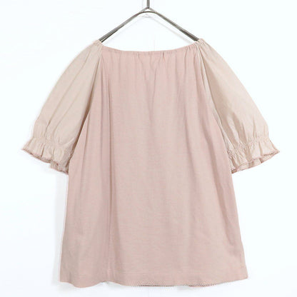 ピンクハウス★カットソー フリル付き♪異素材ミックス♪レターパック可 大きいサイズ4(L) 薄いピンク系 ＊z11542