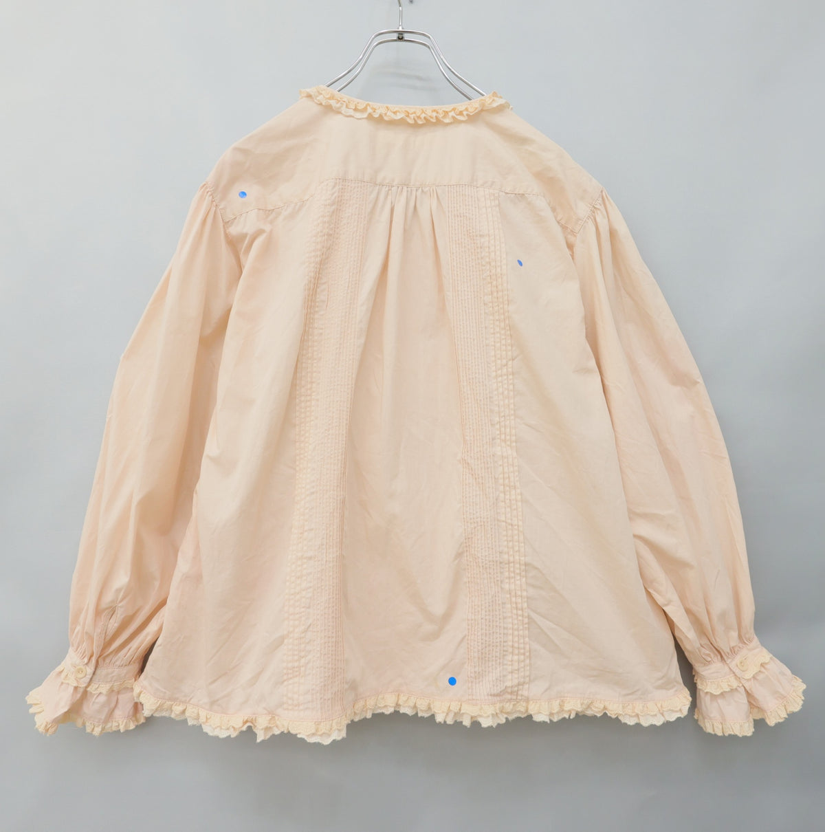 ピンクハウス★配色フリル&リボン♪長袖ブラウス サーモンピンク系 前開き 無地 z23465