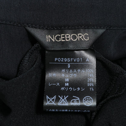 【美品】インゲボルグ★総チュールレース♪フリルたっぷりベスト はおりもの 黒系 前開き レース&お花モチーフ♪z22073