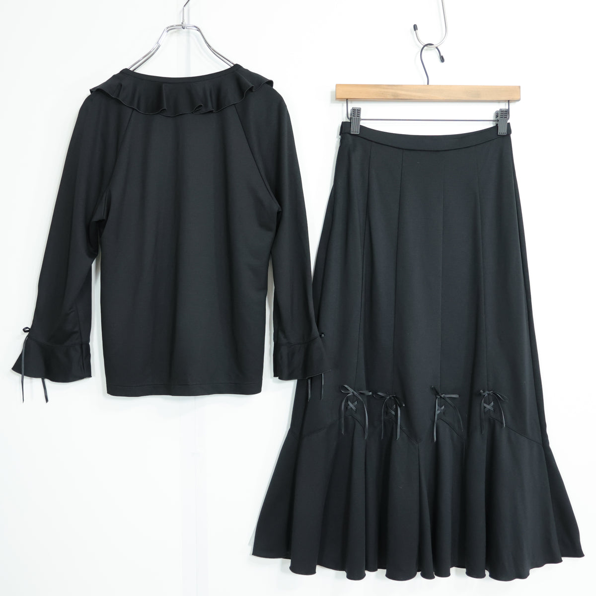 ピンクハウス★三点セット♪ジャケット&ノースリーブ&スカート 大きいサイズL 黒系  薄手 z22271