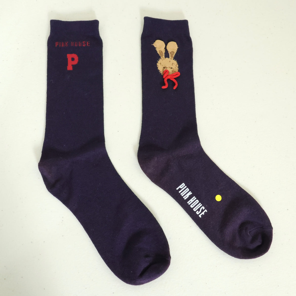 ピンクハウス★うさぎ付き リボン クルーソックス 靴下   ラビット 紺系 so359