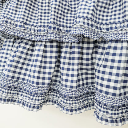 【美品】ピンクハウス★豪華！かぶせ段々&ギンガムpt♪阪神百貨店限定ワンピース 紺系 2024年製 z23273