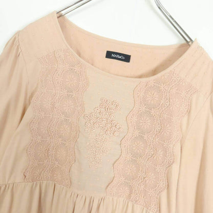 MAX&Co. マックスアンドコー★刺繍＆レース 長袖チュニック フラワー ギャザー フリル ピンクベージュ系 L z13582