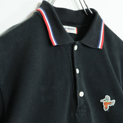 カールヘルム★カワセミ刺しゅう♪ポロシャツ 半袖 鹿の子編 大きいサイズL 黒系 無地 z22746