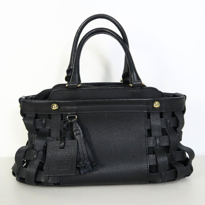 【美品】PotioR ポティオール★可愛い！サイドメッシュ ハンドバッグ 牛皮 レザー 黒系＊ba339