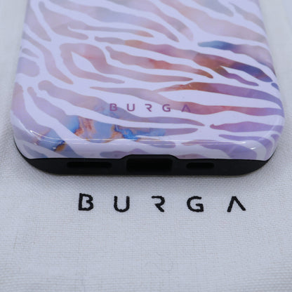 BURGA★マーブルゼブラ柄 iPhone14ケース MagSafe対応 巾着付 紫系 so398
