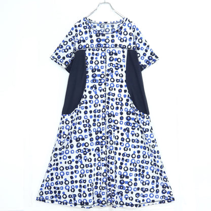 【美品】ヒロココシノ★個性的デザイン♪半袖ワンピース 大きいサイズ15ABR 濃紺系  インナー付♪薄手 z20956