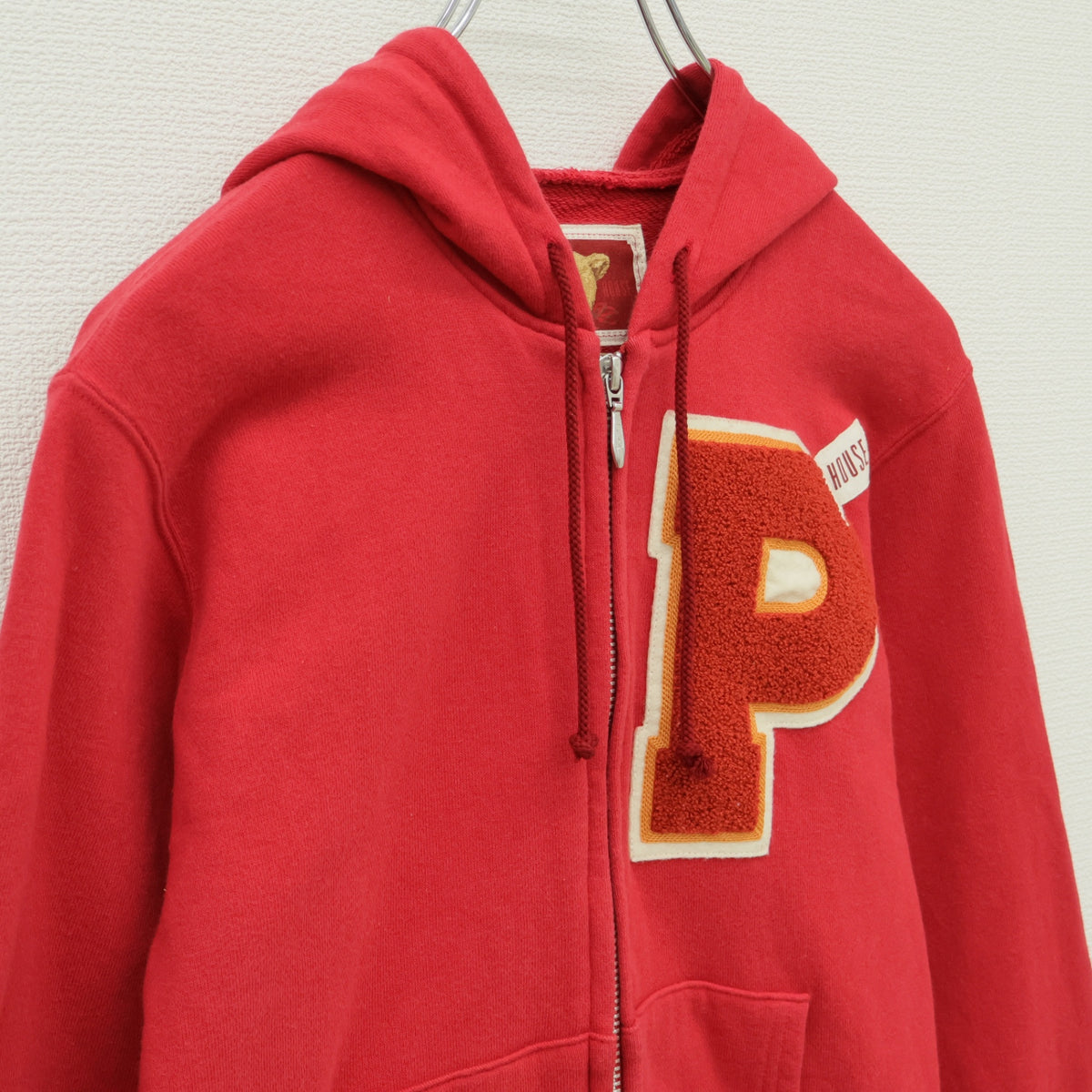 ピンクハウス★ジップアップパーカー スウェット サイズM 赤系 サガラ刺繍ロゴ♪無地 z23192