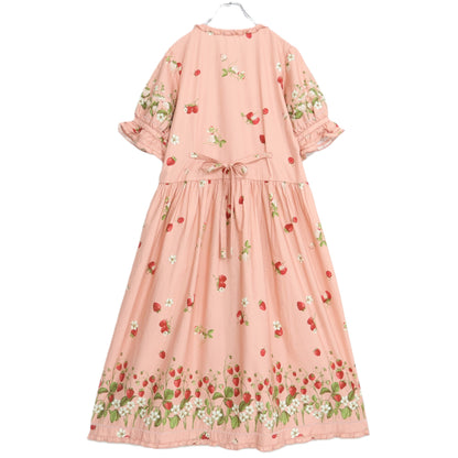 【極美品】ピンクハウス★いちごpt♪ふんわり半袖ワンピース ピンク系 前開き はしごレースも♪2025年製 z22281