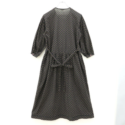 ピンクハウス★ミニ薔薇pt♪リボン付七分袖ワンピース 黒系 はしごレース&リボン 薄手 z23451
