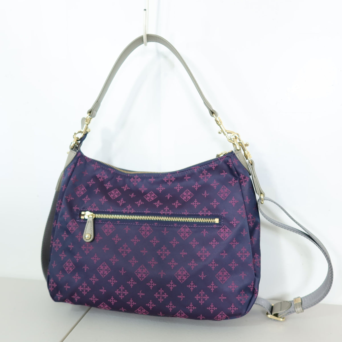 【美品】ラシット ★斜め掛けok! 2WAYショルダーバッグ ネイビー×ピンク系　＊ba186