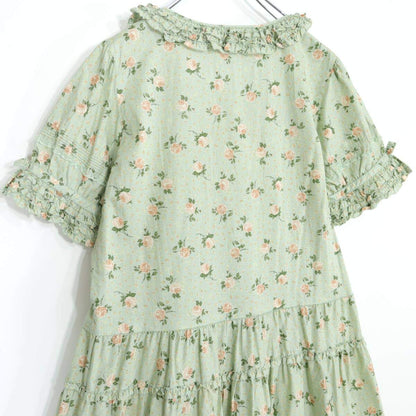 【極美品・紙タグ有】ピンクハウス★ブロッサムローズpt♪可愛いロング丈ワンピース たくし上げ ハッカ系 前開き 身幅お直し 残布有 z21377