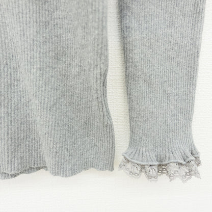 【美品】 ピンクハウス★レースフリル使い♪フリルハイネック リブニット セーター グレー系 z23528