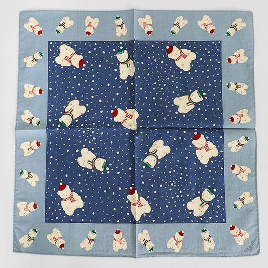 【美品】ピンクハウス★ぬいぐるみクマハンカチ 雪 冬 マフラー クリスマスカラー サイズ㎝42角 青系 so445