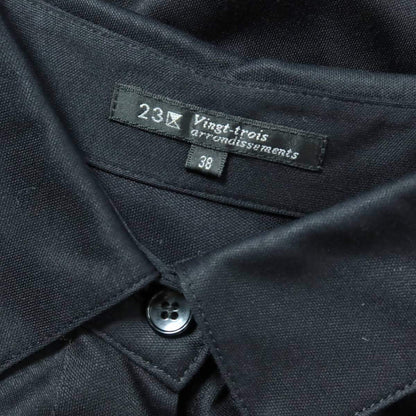 【美品】23区★上品な印象♪ フレンチ袖シャツワンピース ドレープ感 サイズ38 黒系 ＊z18388