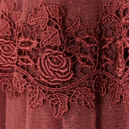 【極美品】ピンクハウス★ドットチュールレース♪かぶせ段々フリルスカート 赤茶系 ローズ刺繍♪z17516