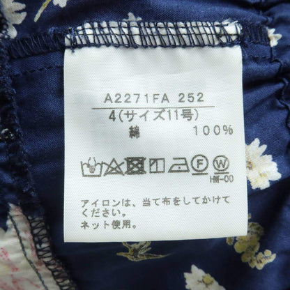【美品】インゲボルグ★チューリップブーケpt はしごレース♪綿ローンワンピース  サイズ11 前開き リボン 紺系＊z15186