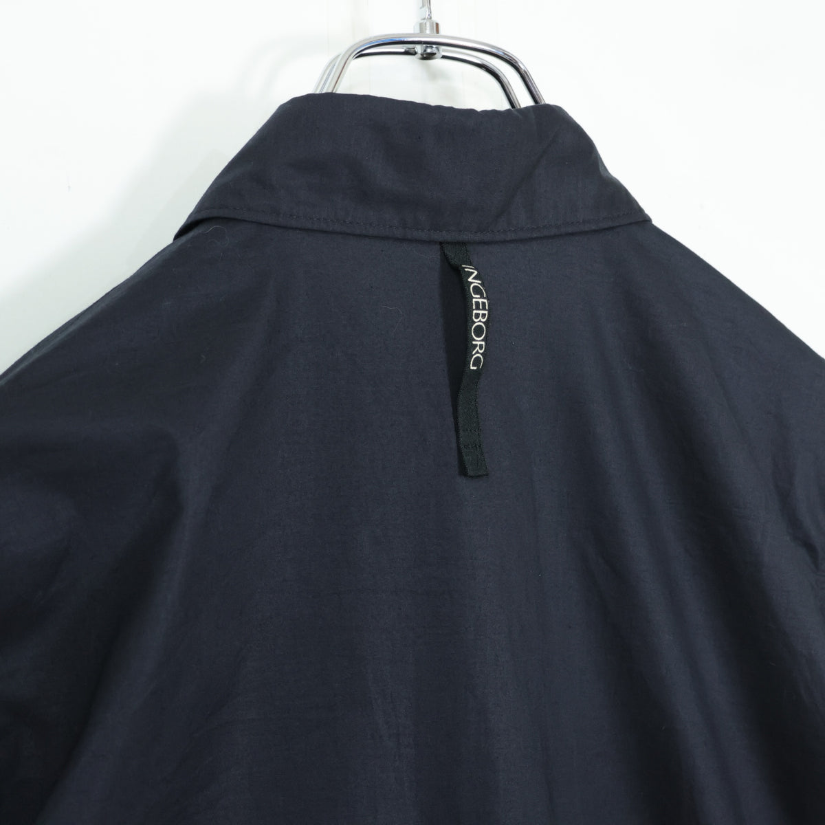 インゲボルグ★いろいろパッチワーク♪長袖シャツ ブラウス サイズM 黒系 前開き ドット&レース&ギンガム♪薄手 z22040