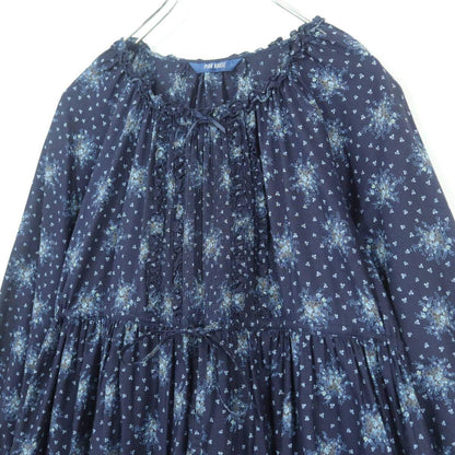 【美品】ピンクハウス★幻想的な小花リースが美しい！ 長袖チュニック・ミニワンピース 紺系 z19563