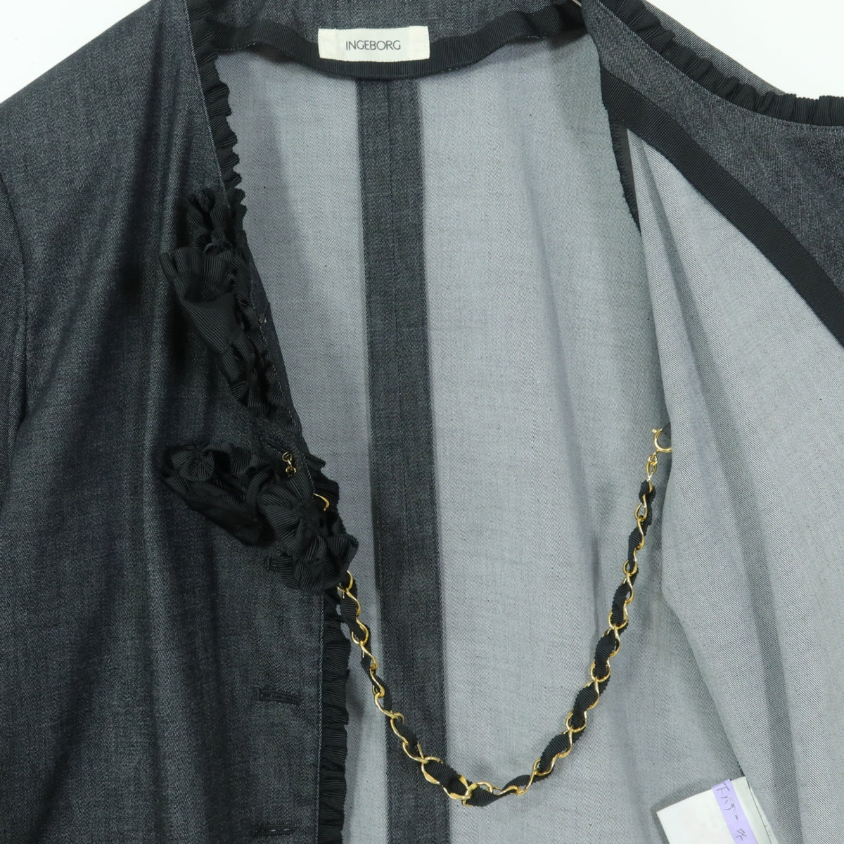【美品】インゲボルグ★セットアップ♪大人可愛い フリル使い 3WAY ジャケット スカート 大きいサイズL 黒系 z20395