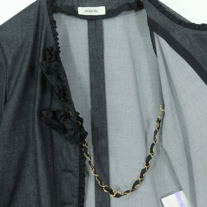【美品】インゲボルグ★セットアップ♪大人可愛い フリル使い 3WAY ジャケット スカート 大きいサイズL 黒系 z20395