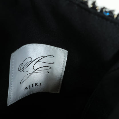 【美品】ajiri★上品♪ キラキララメのショルダーバッグ チェーンストラップ ツイード風 黒系 ba222