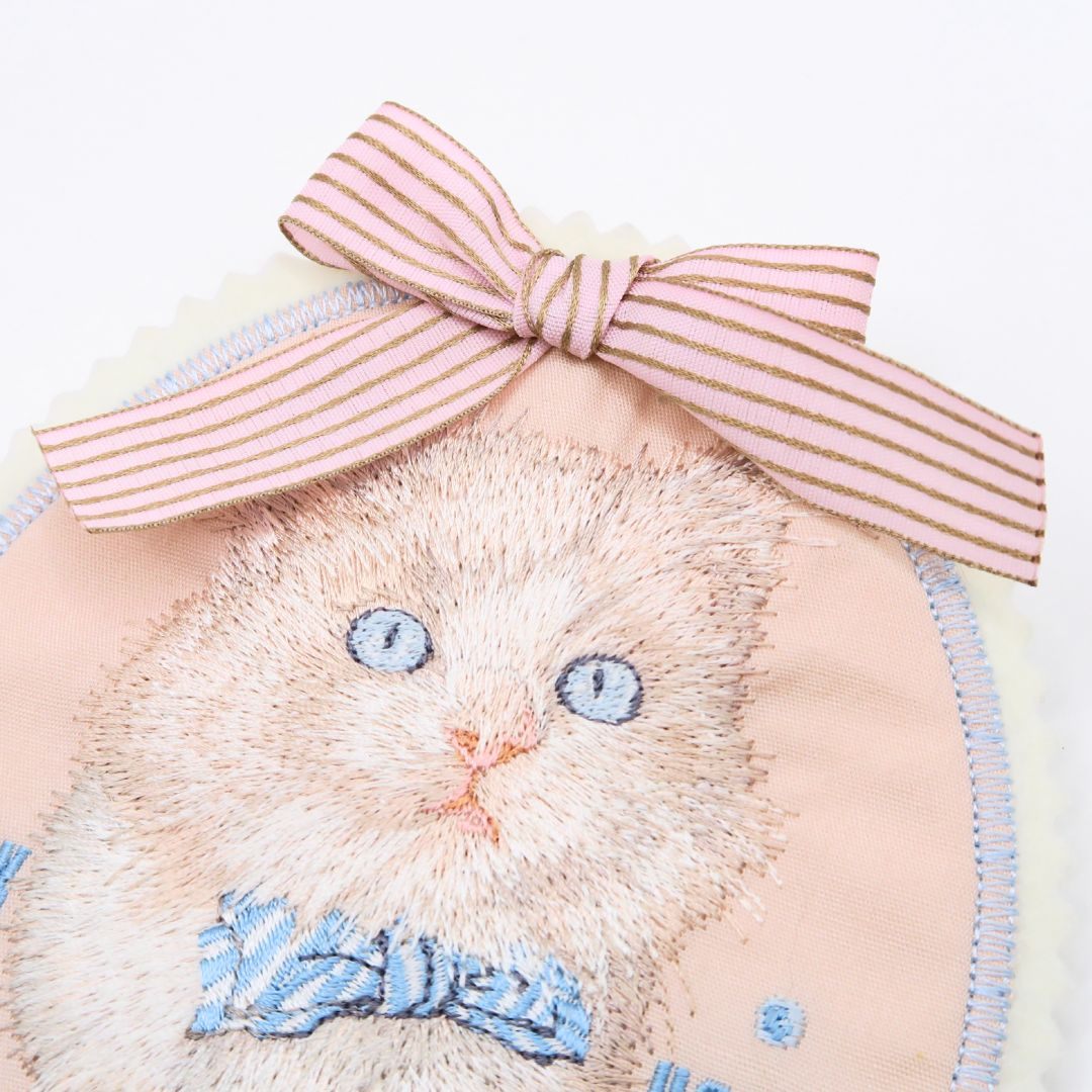 ピンクハウス★可愛い！さざ波とねこ刺繍ワッペン ピンク系 ＊ko159