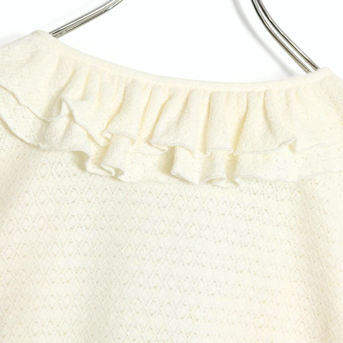 【美品】ピンクハウス★大人お洒落！カーディガン はおりもの 白系 大きいサイズL 透かし編みニット&フリル♪z15095