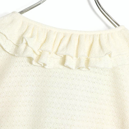 【美品】ピンクハウス★大人お洒落！カーディガン はおりもの 白系 大きいサイズL 透かし編みニット&フリル♪z15095