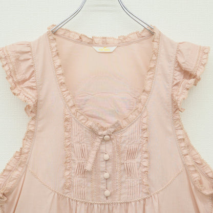 【極美品】ピンクハウス★フラワーピクニック♪くま付きエプロンドレス ローンタブリエ ピンク系 2023年 無地 z23284
