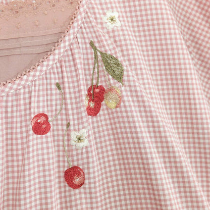 ピンクハウス★ギンガムチェック さくらんぼ刺繍♪ティアードデザイン フリル 半袖ワンピース ピンク系 z19608