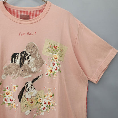 カールヘルム★可愛らしいうさぎpt♪花柄 ブランドロゴ入り 半袖Tシャツ サイズM ピンク系 z23301