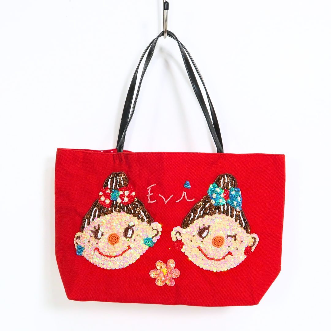 カーリーコレクション★ツインガールズ エヴィちゃん スパンコールビーズ刺繍 ハンドバッグ　赤系　＊ba319