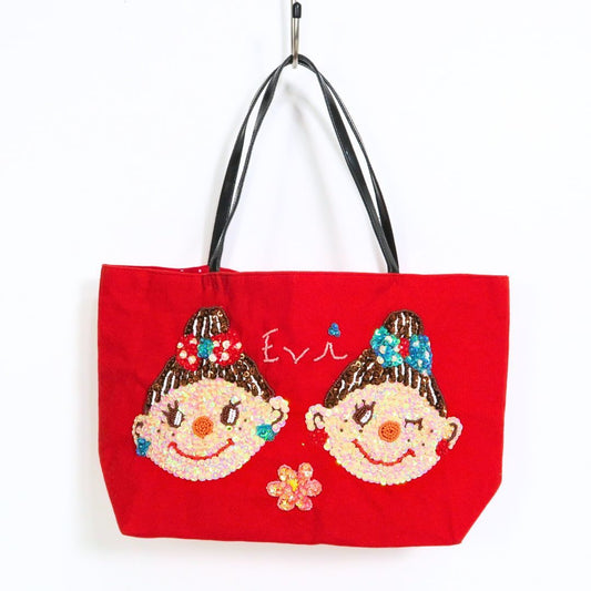 カーリーコレクション★ツインガールズ エヴィちゃん スパンコールビーズ刺繍 ハンドバッグ　赤系　＊ba319