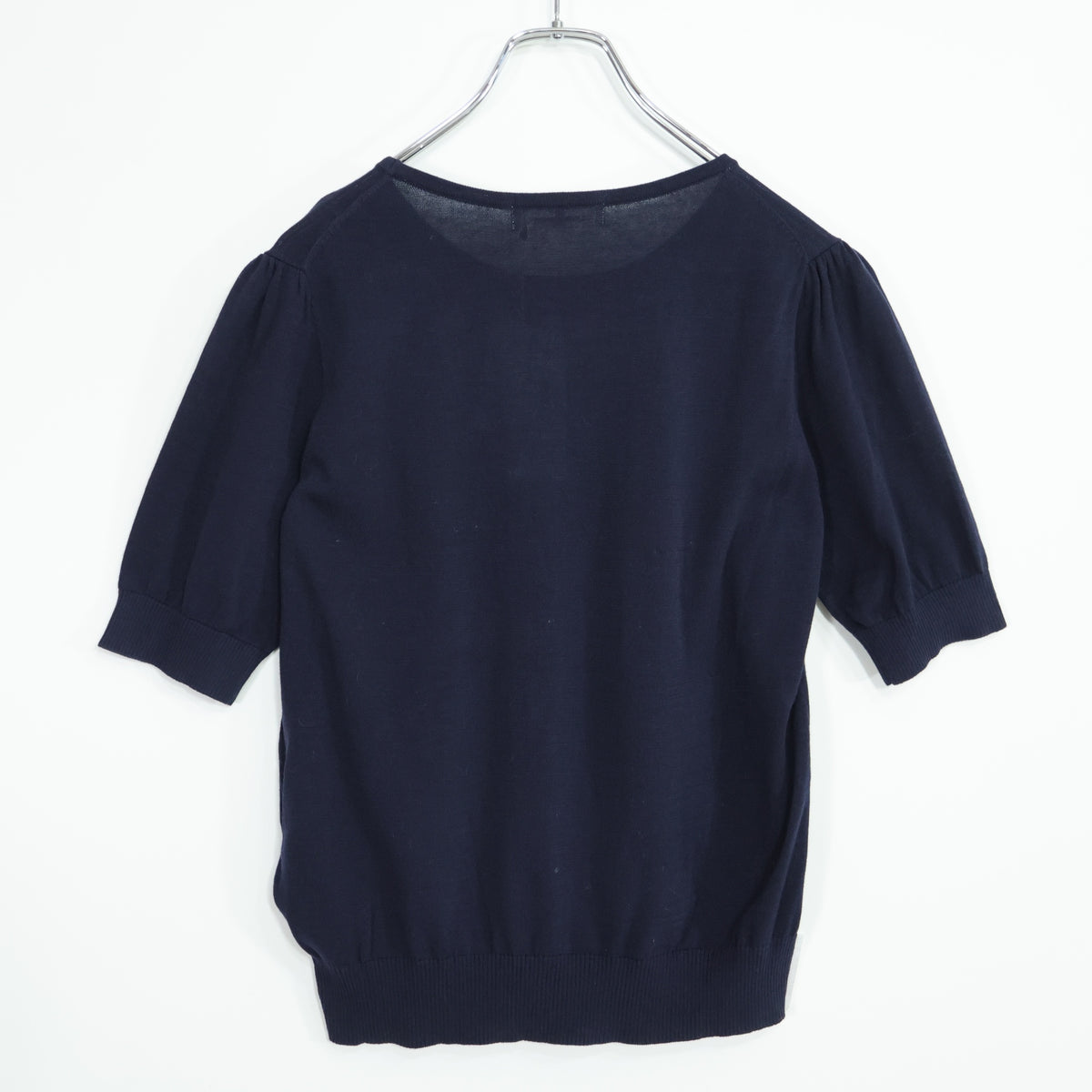 【美品・紙タグ有】ギャラリービスコンティ★お花モチーフ♪半袖ニット 大きいサイズ3 濃紺系 無地 z21202
