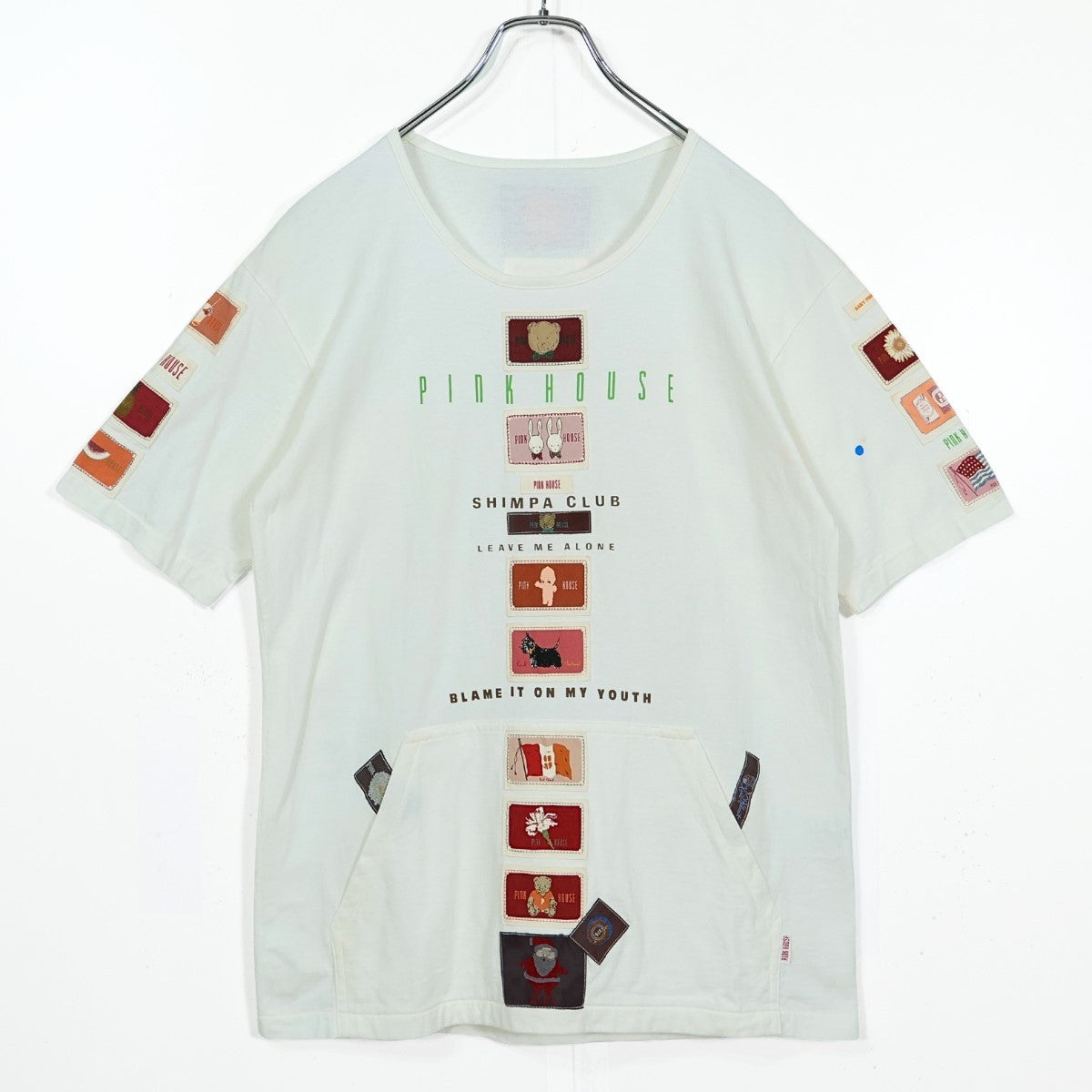 ピンクハウス★ワッペンがいっぱい♪ 半袖カットソー・Tシャツ フロントポケット サイズL 白系 z22522