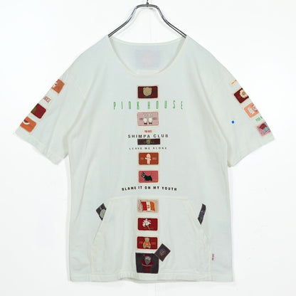 ピンクハウス★ワッペンがいっぱい♪ 半袖カットソー・Tシャツ フロントポケット サイズL 白系 z22522