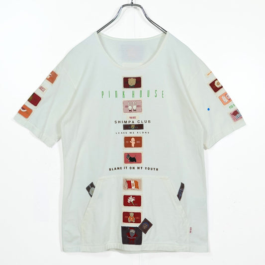 ピンクハウス★ワッペンがいっぱい♪ 半袖カットソー・Tシャツ フロントポケット サイズL 白系 z22522