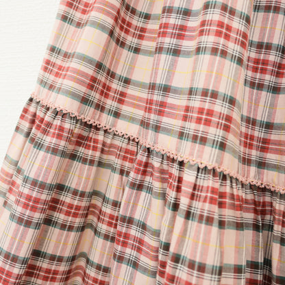 【極美品】ピンクハウス×青木美沙子★オリチェpt段々スカート 前開き ドットチュール&ロゴリボン♪ピンク×赤系 z23299