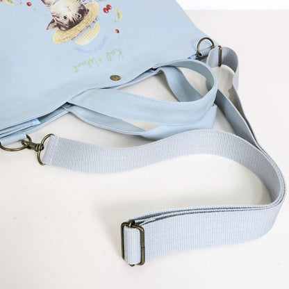 【極美品：紙タグあり】カールヘルム★さくらんぼの丘のねこプリント2WAY ショルダーバッグ ピンクハウス系 ブルー系 ＊ba307