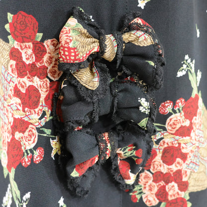 【希少！】ピンクハウス★薔薇や百合の花かごptが素敵♪ エレガントなロングスカート ボタン前開き 黒系  z21396