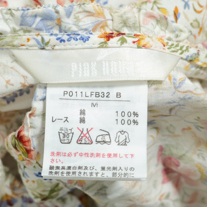 ピンクハウス★カラフル♪花柄ノースリーブブラウス サイズM ミックス系 前開き レース&フリル♪薄手 z22045